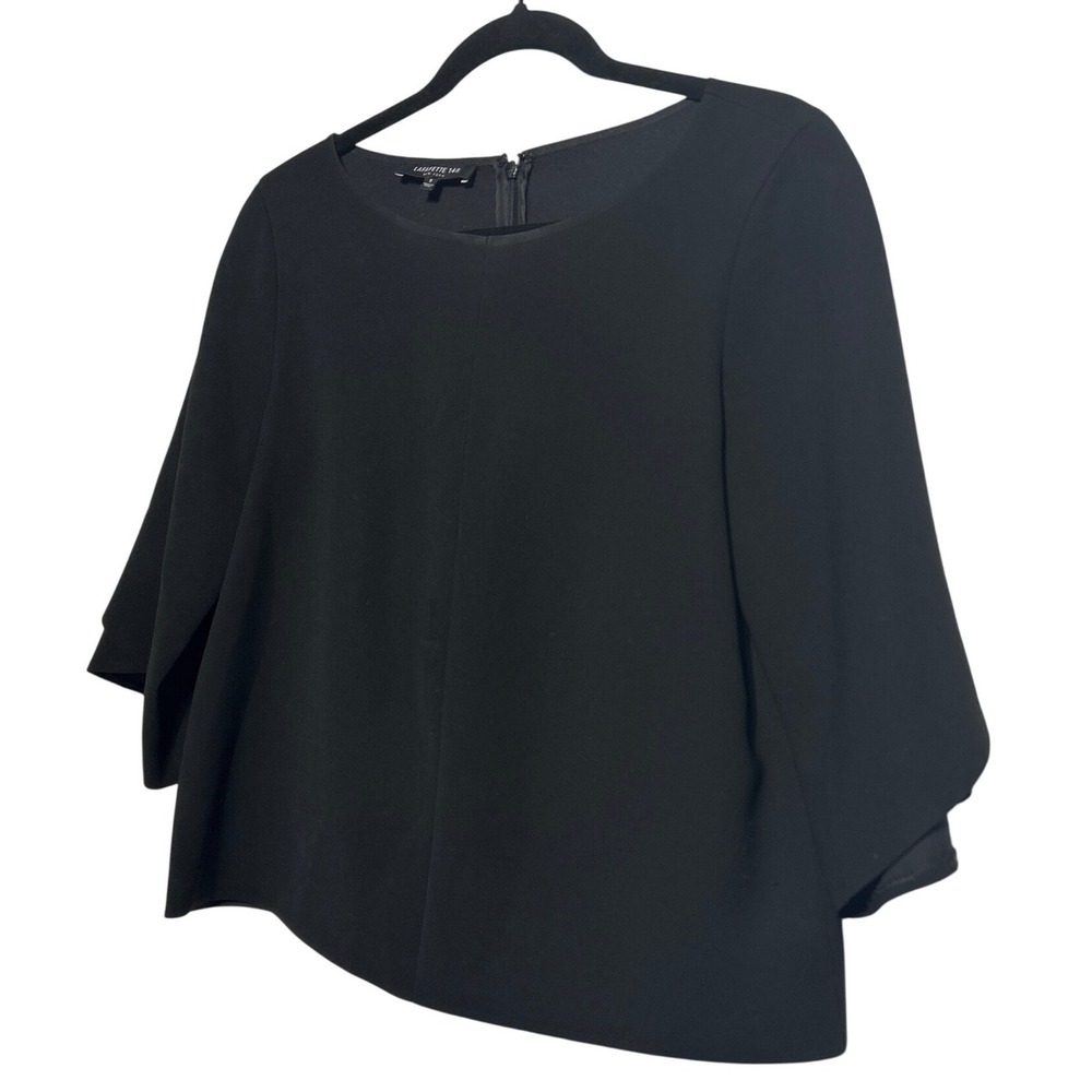Lafayette‎ 148 New York Black Acetate Polyester Blend Bell Sleeve Top Size S